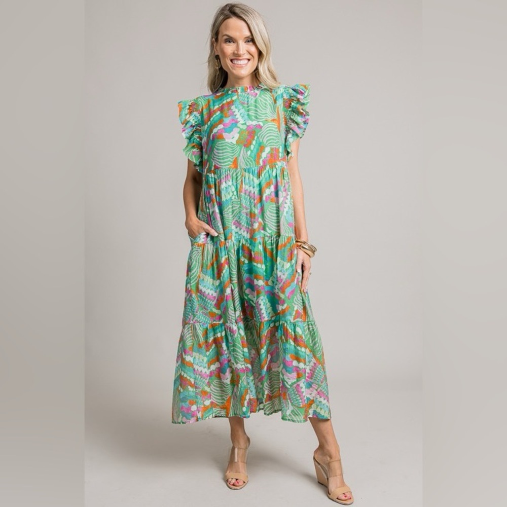 Green Pattern Dress - Picture 3 of 8